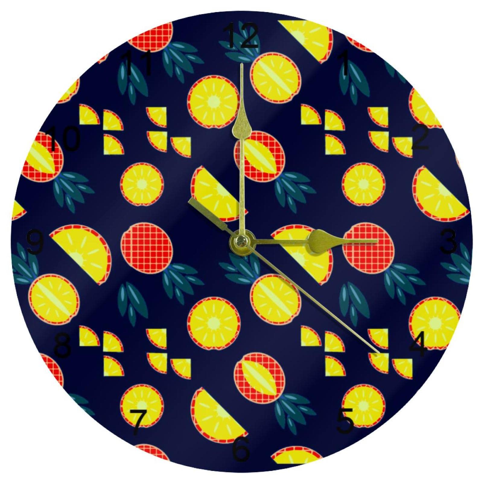 Horloge murale silencieuse ananas déco pour cuisine et intérieur rond