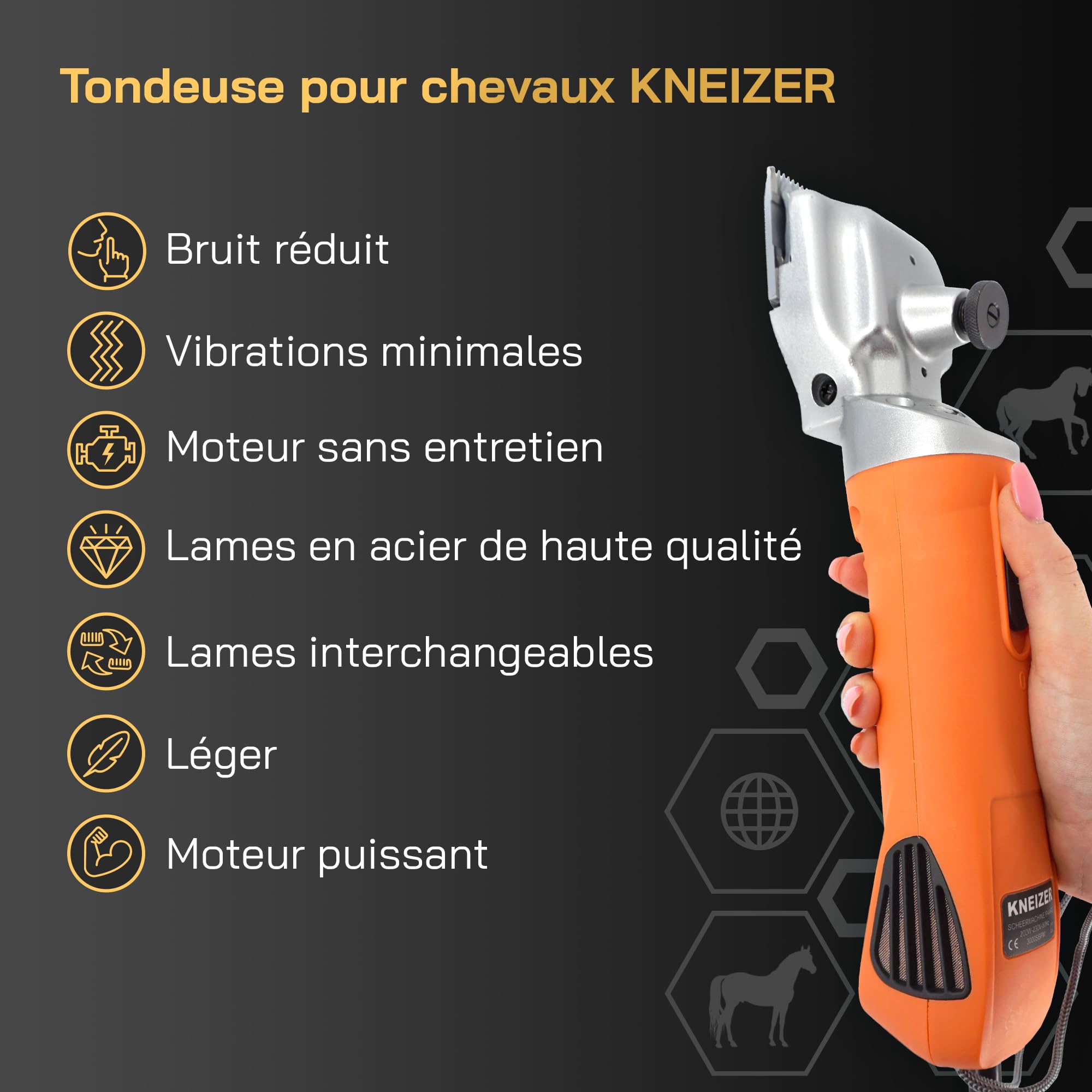 Tondeuse Cheval KNEIZER Kit Complet Lames Interchangeables Silencieuse Faible Vibration