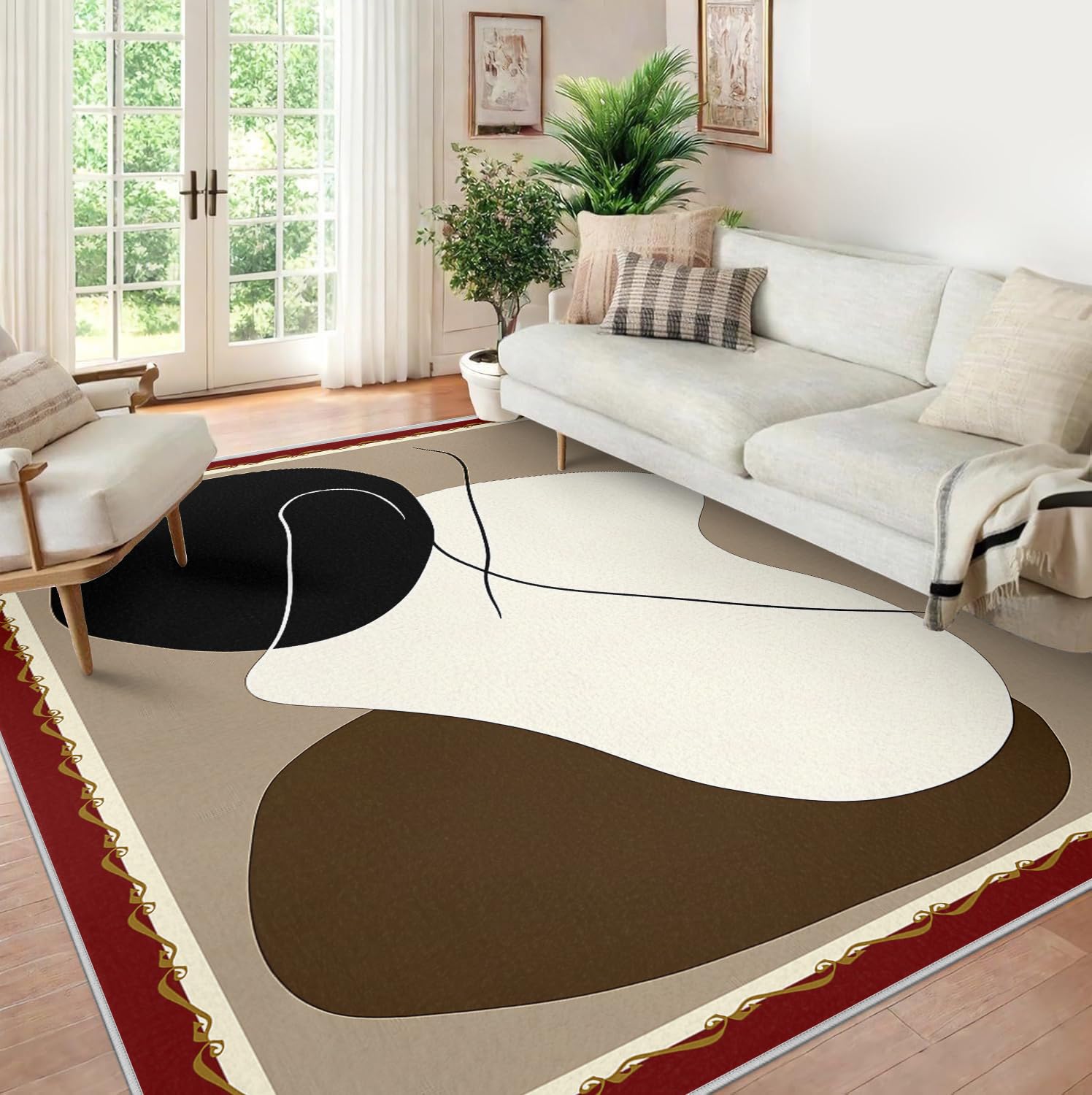 Dywaniki o wymiarach 160 x 230 cm, zmywalny, antypoślizgowy, minimalistyczny design, niskie runo, dywan do salonu, sypialni, jadalni, neutralne abstrakcyjne kształty, dywany