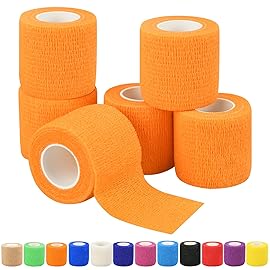 2 Self Adhesive Bandage Wraps, 6pcs Vet Wraps, Orange, 5 Yard Self Adherent Wraps for Sports, Wrist, Ankle and Swelling