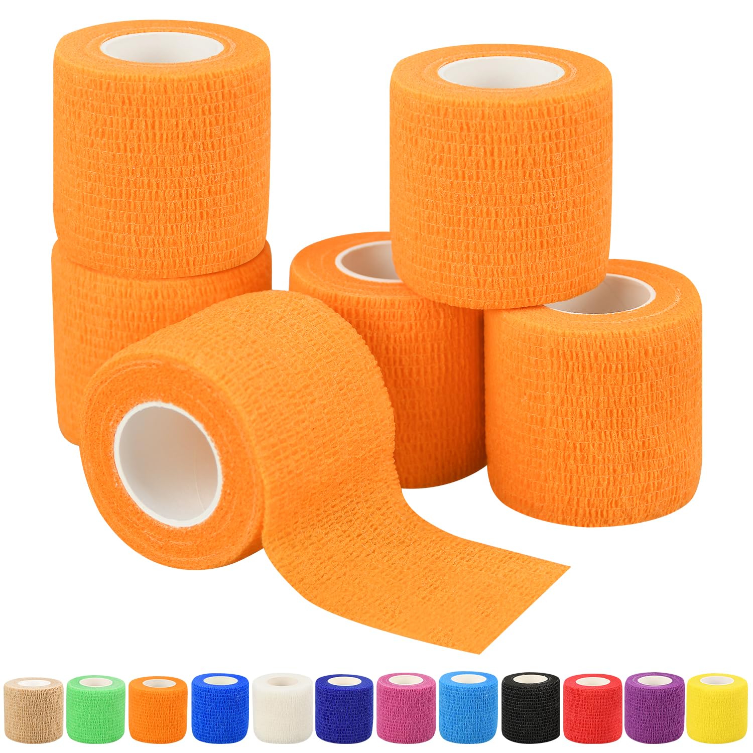 6pcs 2in Self Adhesive Bandage Wraps, 12 Colors, 5 Yard Wraps for Sports