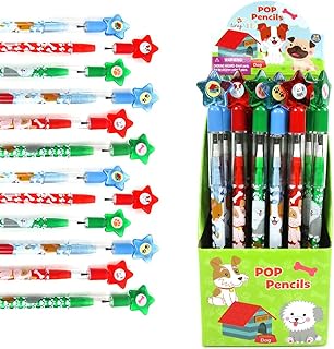 TINYMILLS 24 Pcs Dogs and Puppies Multi Point Stackable Push Pencil Assortment with Eraser for Dog Birthday Party Favor Prize Carnival Goodie Bag Stuffers Classroom Rewards Pinata Fillers