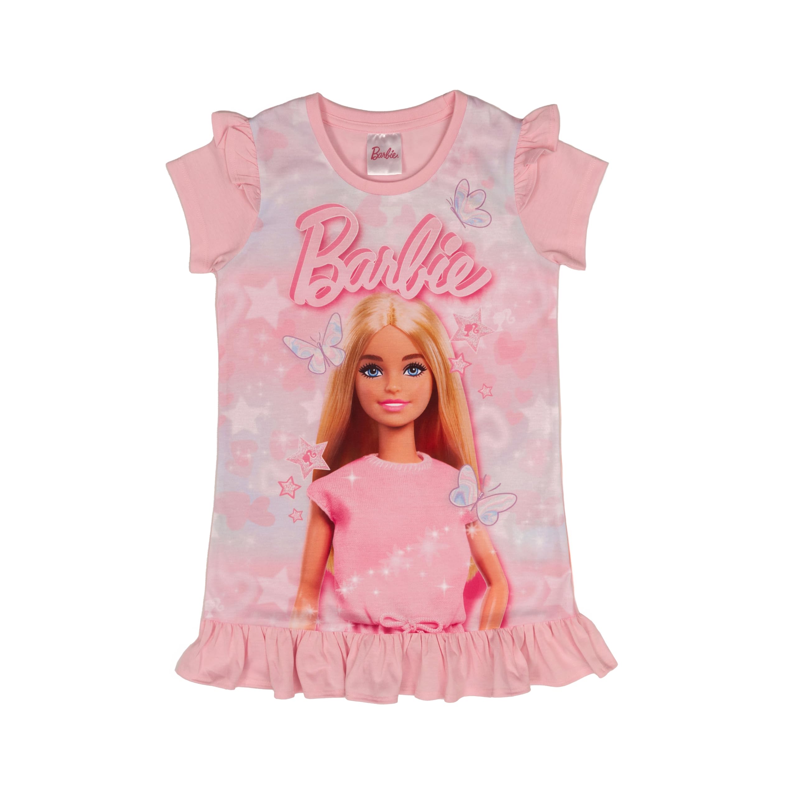 Barbie Girls Pink Frilly Nightdress Butterfly Nightie Pyjamas 9-10 Years