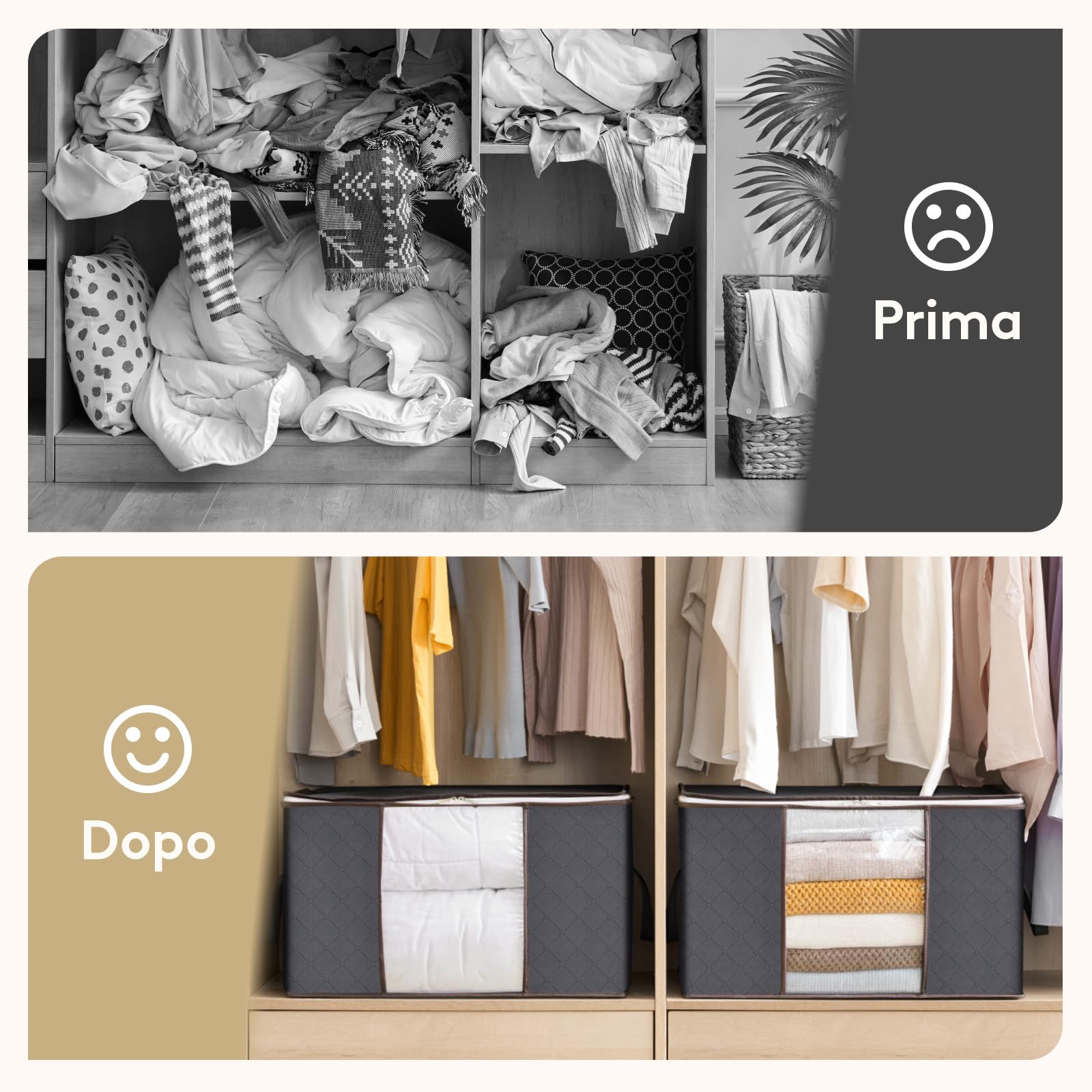 Lifewit Scatole per Armadio, Scatole Vestiti, Organizer Armadio per Piumoni, Scatola Trasloco, Buste Pieghevole per Indumenti, Coperte, Biancheria da Letto, Grigio, 60L, 6 Pezzi