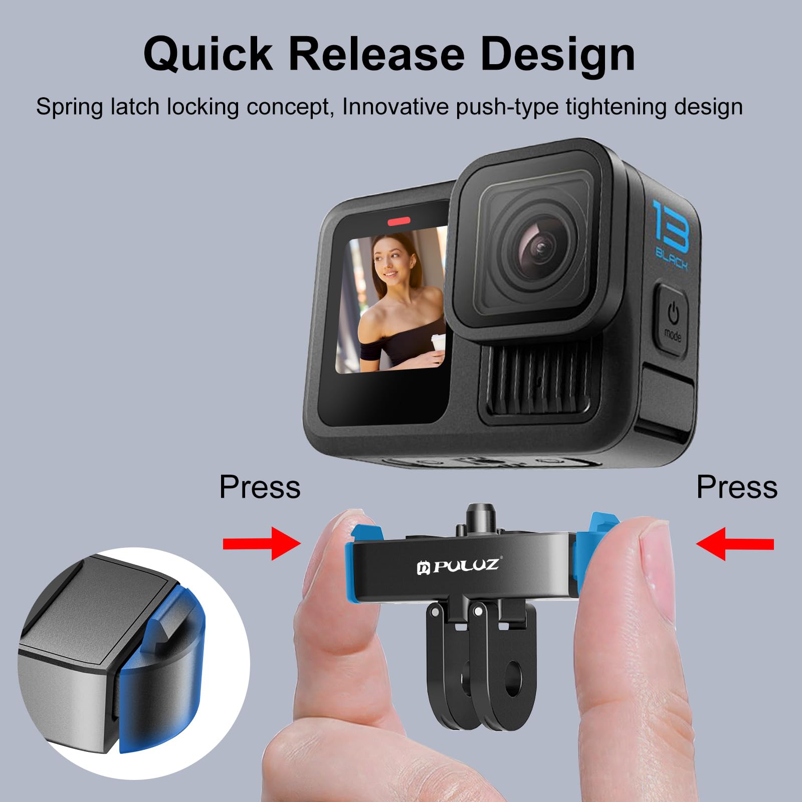 PULUZ Soporte magnético para GoPro Hero 13 negro, montaje de liberación rápida con orificio de tornillo de 1/4 a 20 puertos de conector de trípode para GoPro Hero 13