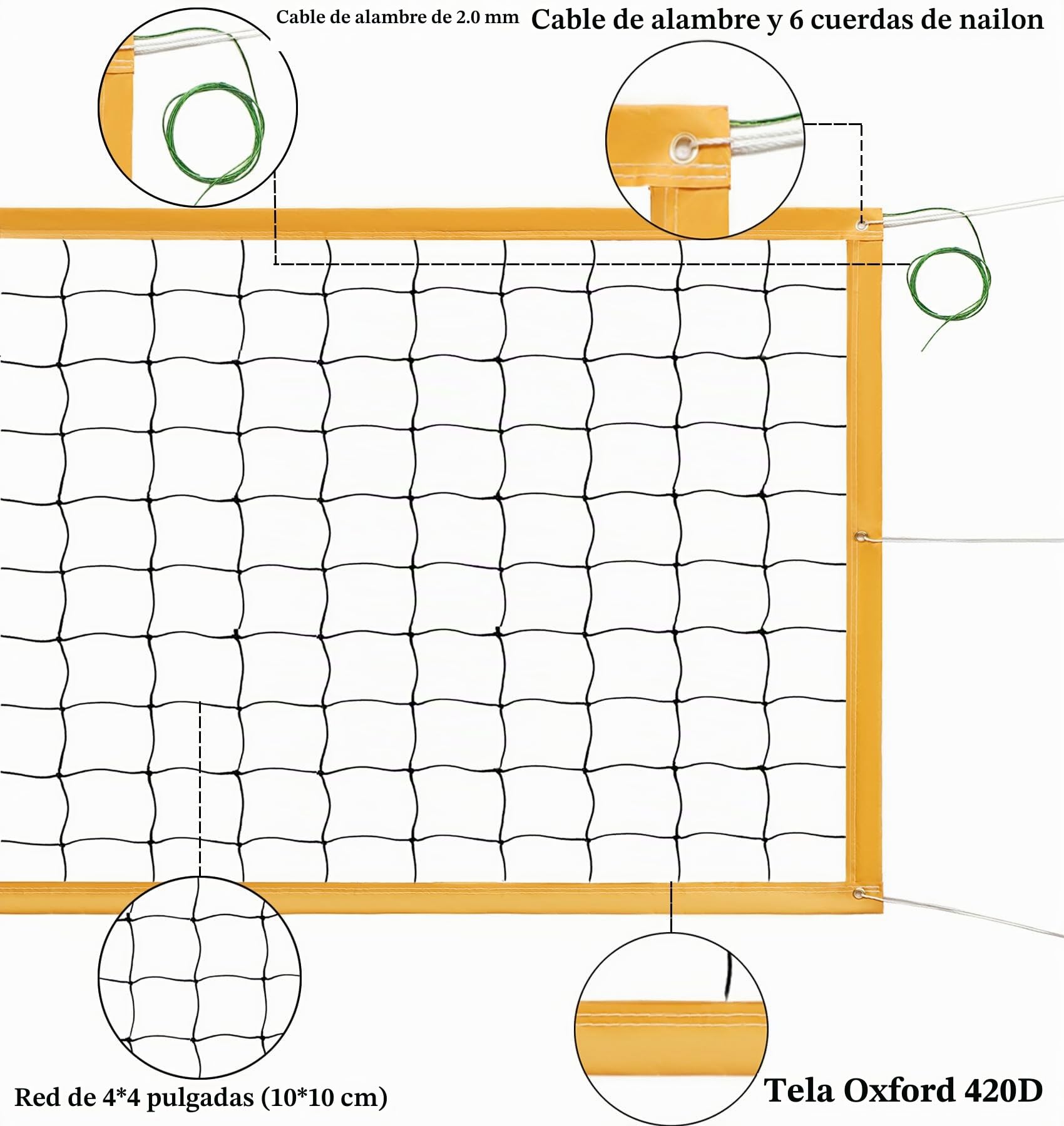 Red de voleibol plegable, 9,5 m x 1 m, red de repuesto para voleibol, jardín/playa, deporte, para voleibol, tenis, voleibol, incluye bolsa de transporte