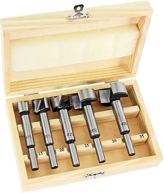 SPARES2GO 5 Piece Forstner Wood Drilling 15mm - 35mm Drill Bit Tool Set