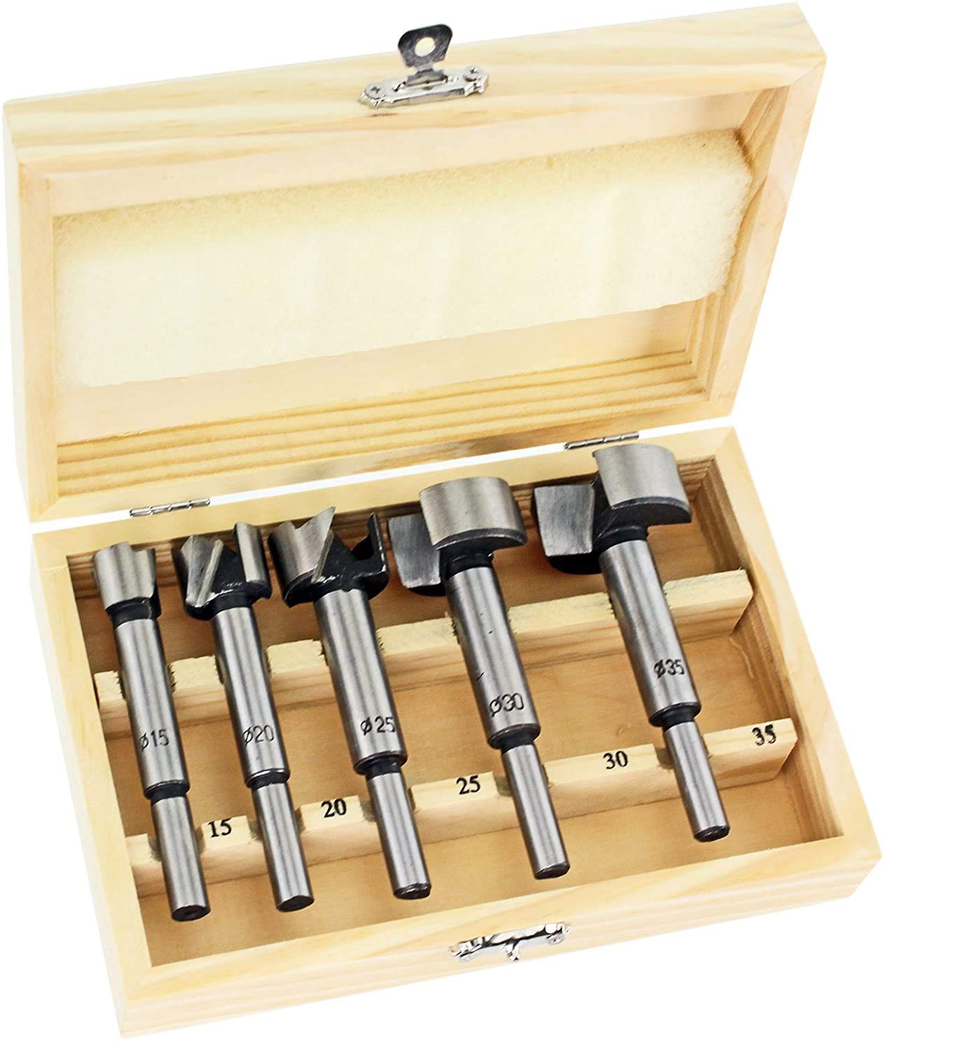 SPARES2GO 5 Piece Forstner Wood Drilling 15mm 35mm Drill Bit Tool Set