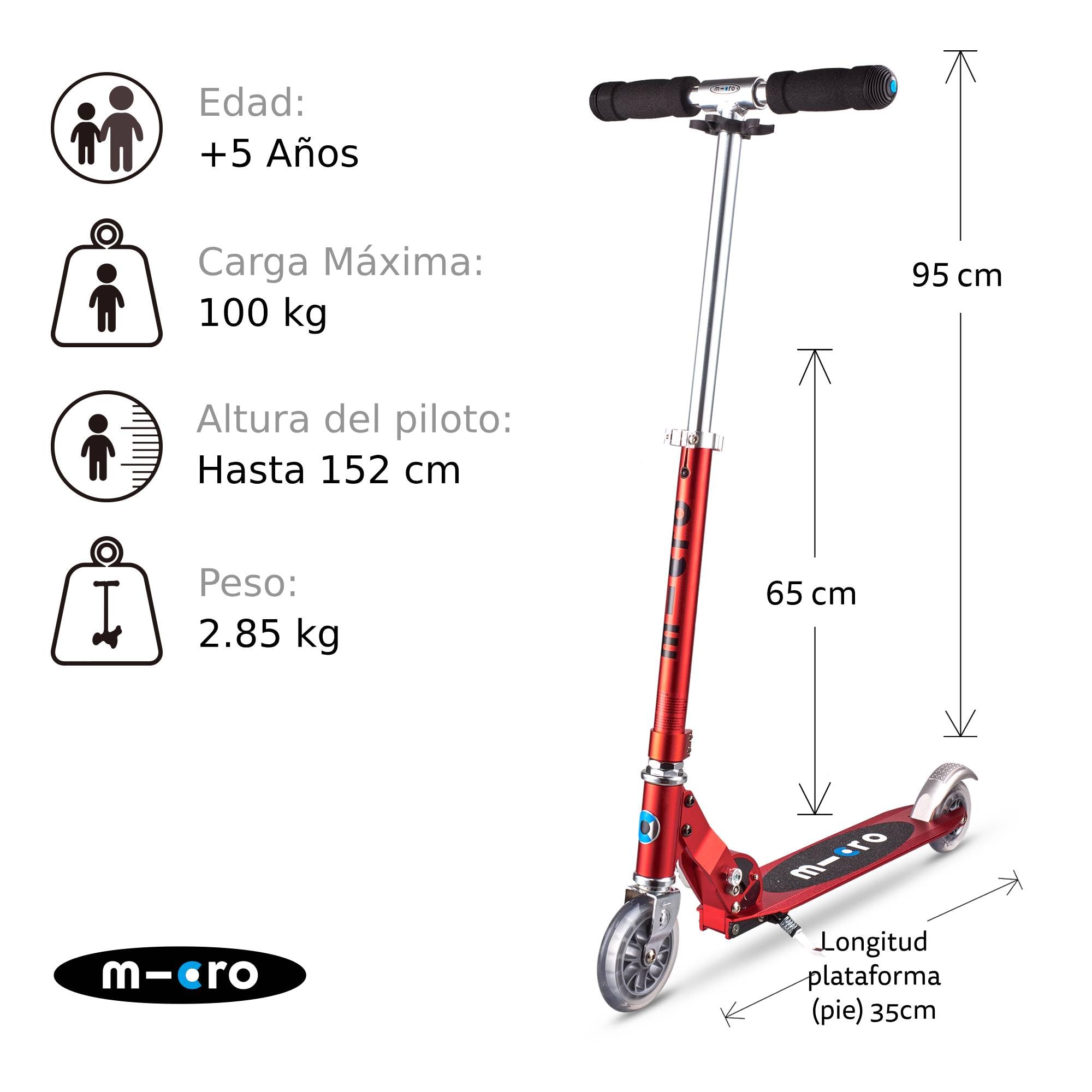 Micro® | Micro Sprite Patinete 2 Ruedas | Patinete y Puños Plegables | Ligero | Altura Regulable | 5-12 Años | Niños y Niñas