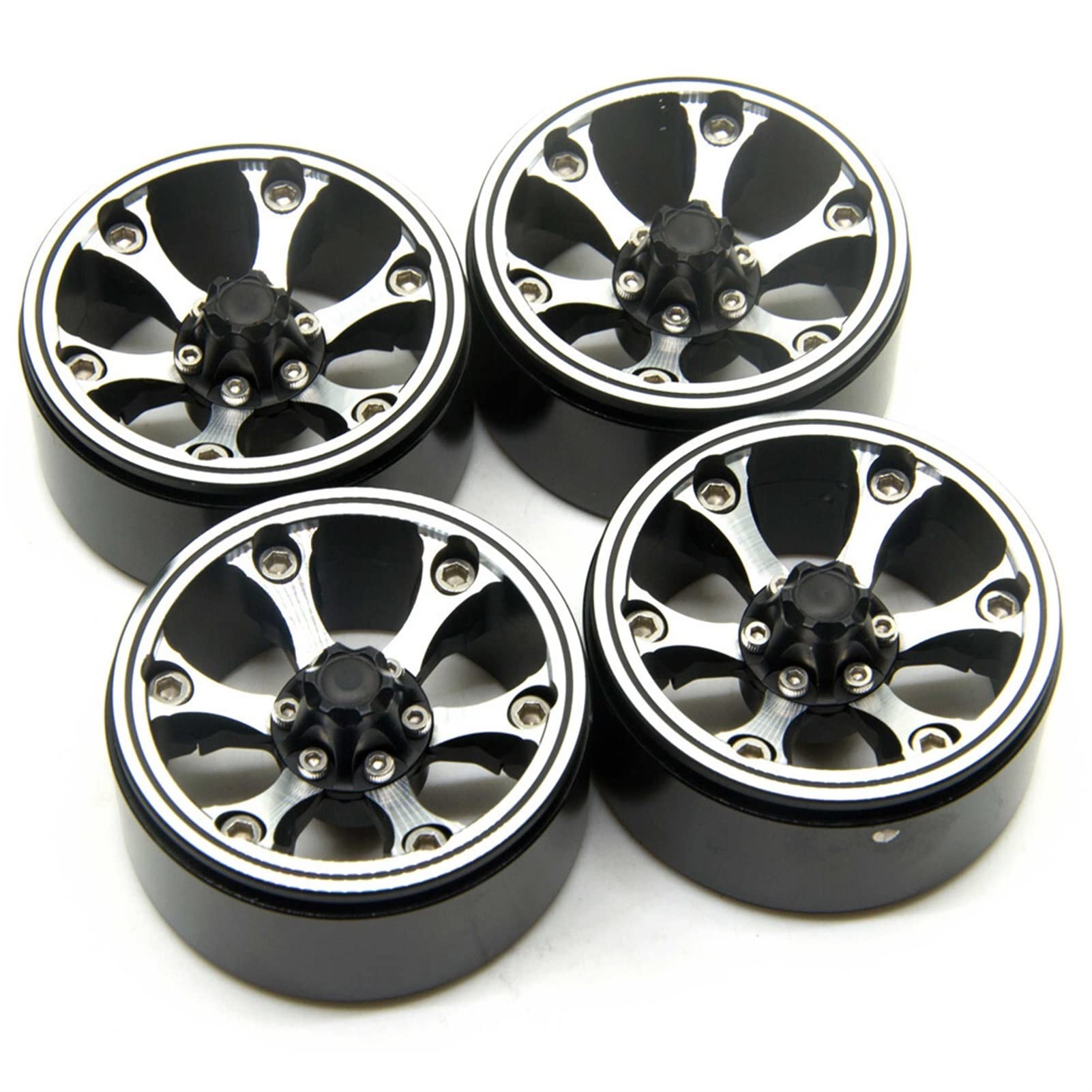 4 SZTUK LOT Green Black Wheel Hub 1/10 1.9 "Felgi kołowe bandlock stopy pasują do Rc. Samochód gąsienicowy Scx10. (Color : Black)