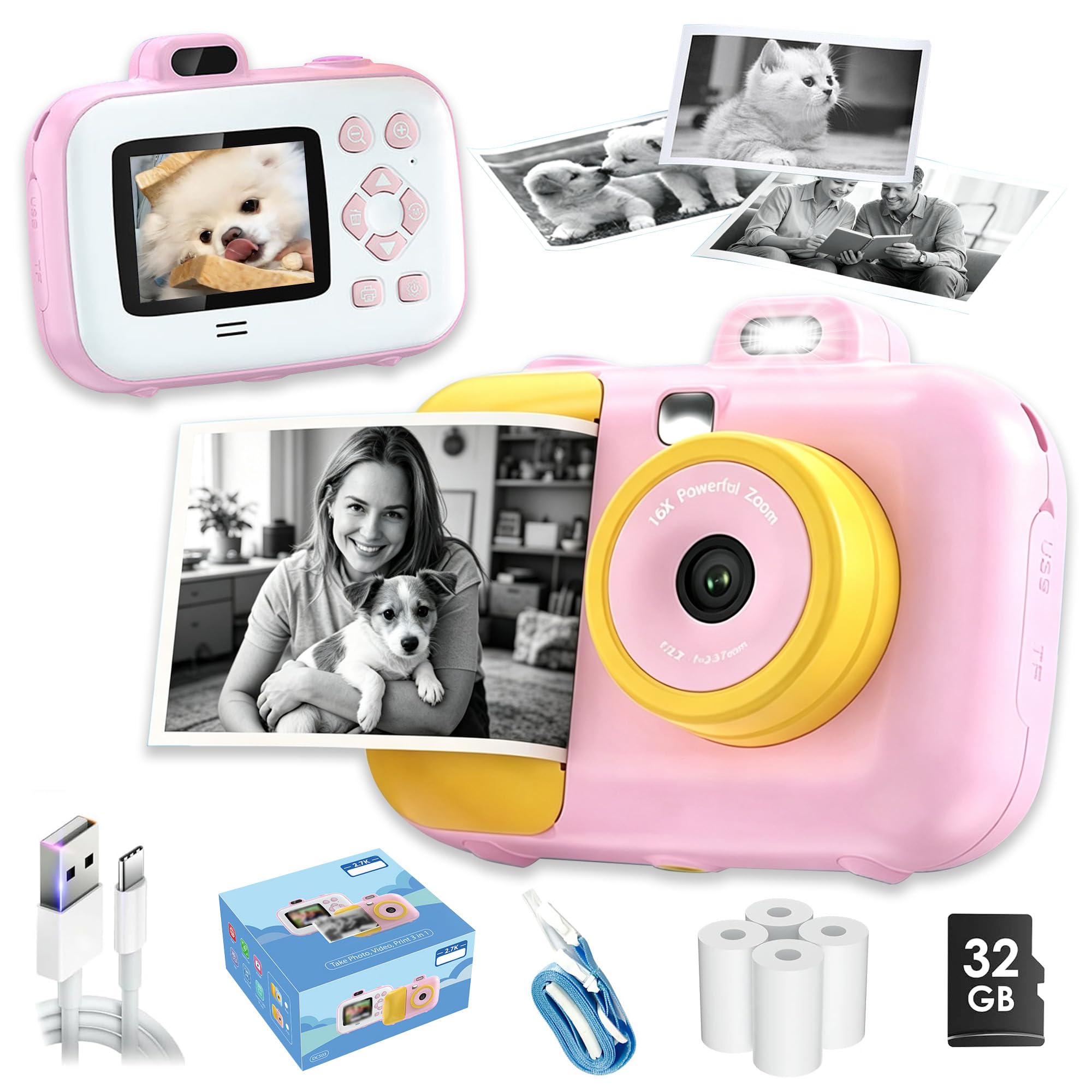Fotografica Digitale 12MP,Stampa istantanea/Fotografare/Registrare 3 in 1