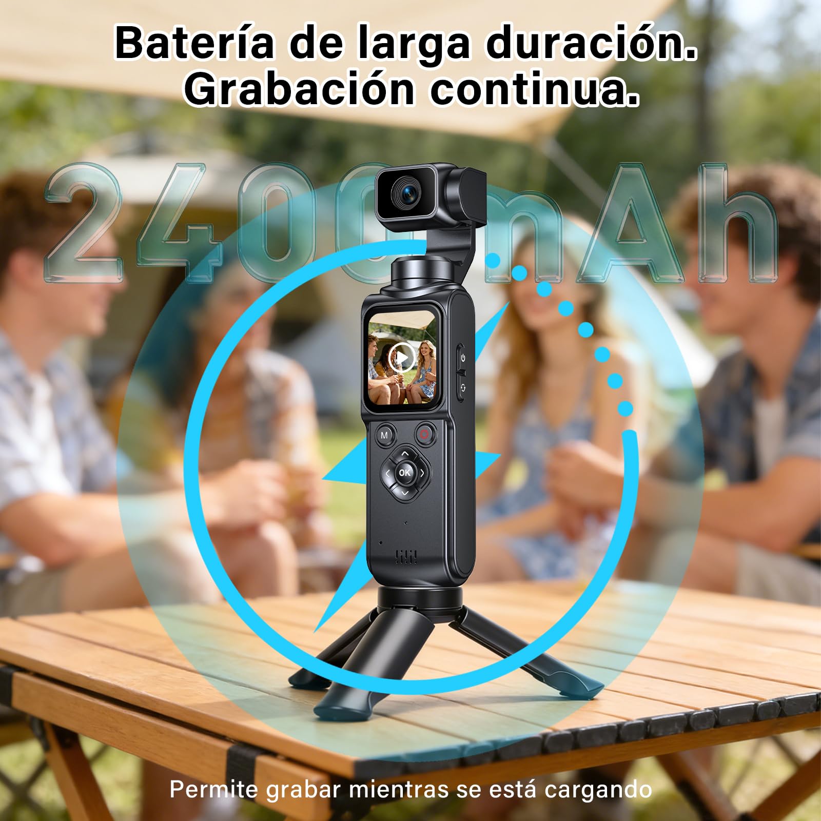 Cámara Deportiva, Cámara Vlog con Lente Giratoria de 330° – Estabilización de 2 Ejes, Pantalla Táctil 64MP con Tarjeta 64GB, Seguimiento de Caras, Cámara Compacta para Deportes y vlogging