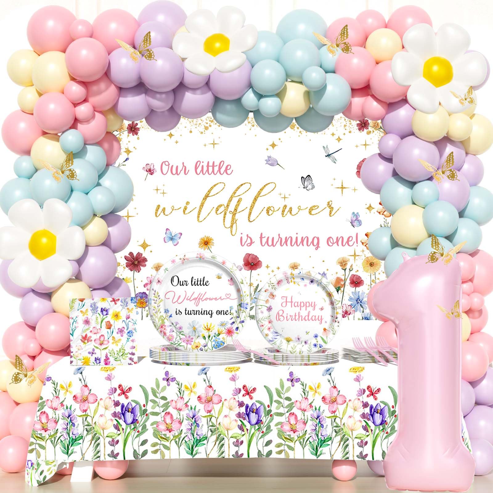 Party Inspo Wildflower First Birthday Decorations Girl, 1st Birthday Decorations Girl, Wild One Floral First Birthday Supplies, Our Little Wildflower