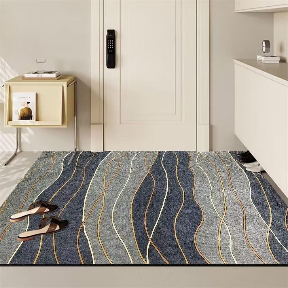 Tapis moderne gris bleu rayé 150x200 cm pour chambre et salon