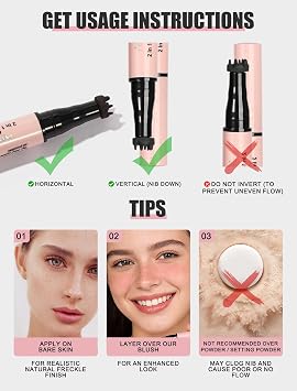 Anglicolor Freckle Stamp Pen with Blush, Natural Sun-Kissed Look Makeup | Quick-Drying, Waterproof Long-Lasting Freckles Stamp for Beach Days Daily No-Makeup Look