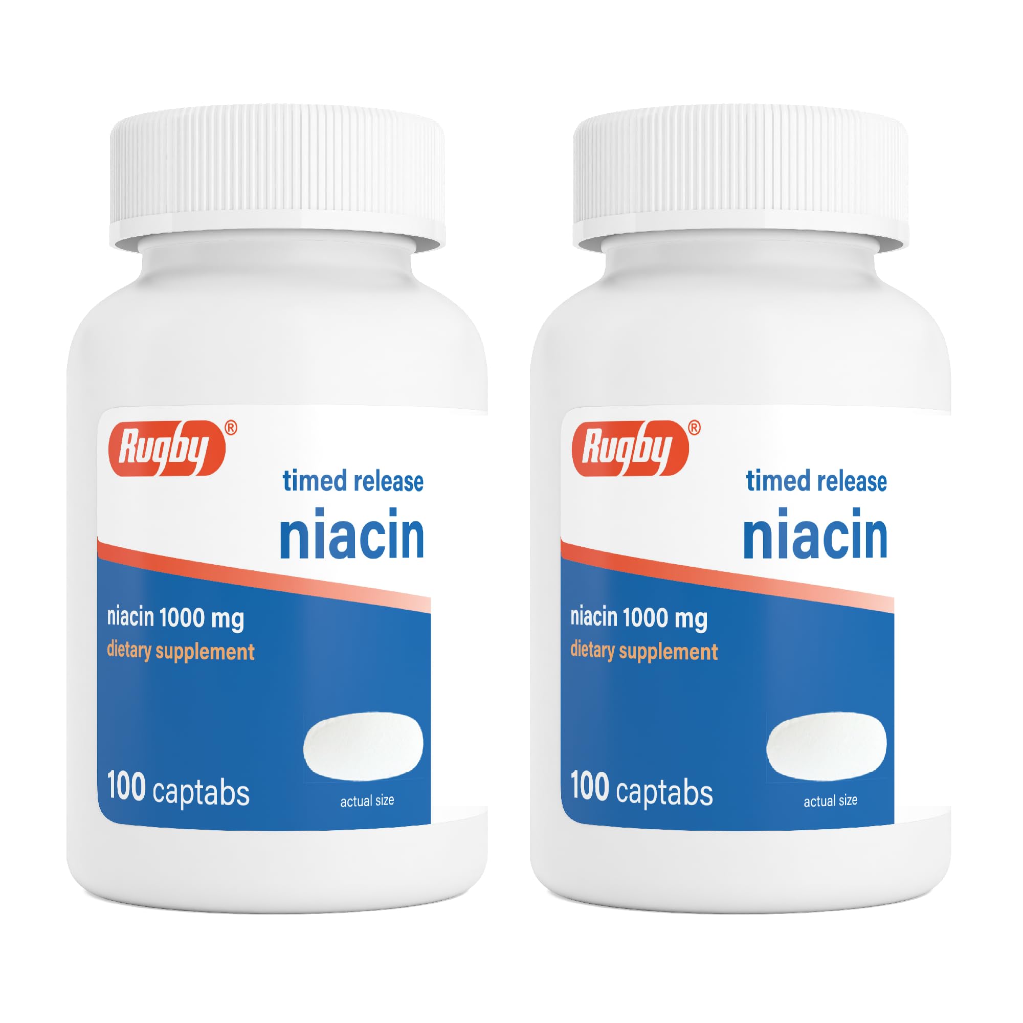 Rugby Timed-Release Niacin 1000mg Captabs for Adults, 100 Count (2-Pack) 100 Count (Pack of 2)