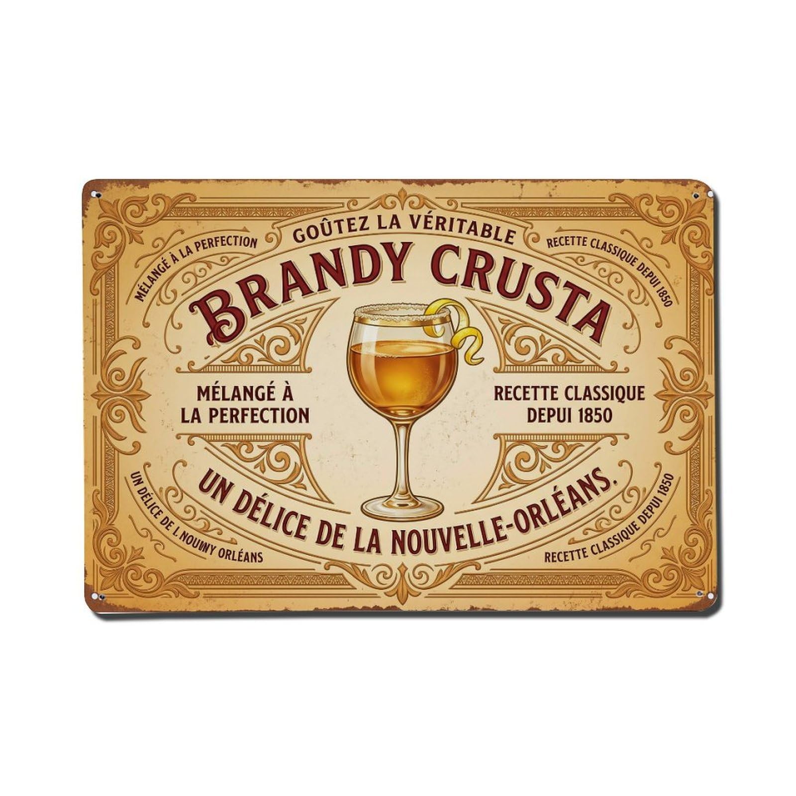 Brandy Crusta Colorful Presentation Metal Tin Sign Plaque Wall Decor for Cafe, Club Bar, Office, Home Garden Metal Poster 8x12Inch