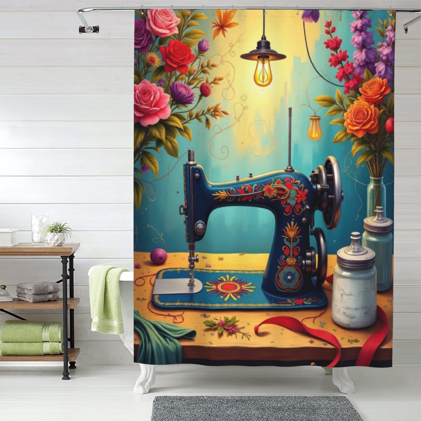 Rideau de douche opaque tissu floral 152 x 183 cm salle de bain