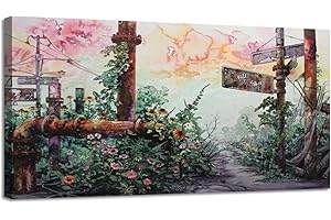 CHAUSSUREBAR Wall Art Paintings Pastel Skies Urban Flora: Vibrant Canvas Art for Home Decor