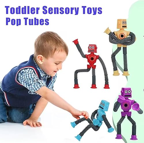 Miniatura 2 de Juguetes sensoriales para ansiedad con tubos para presionar, 4 unidades, con ventosa telescópica, tubos para reventar, juguetes para autismo para