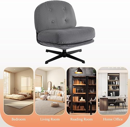 Miniatura 6 de HollyHOME Silla decorativa moderna giratoria de 360, silla de lectura cómoda tapizada, silla perezosa de tela con cojín suave, marco de metal para