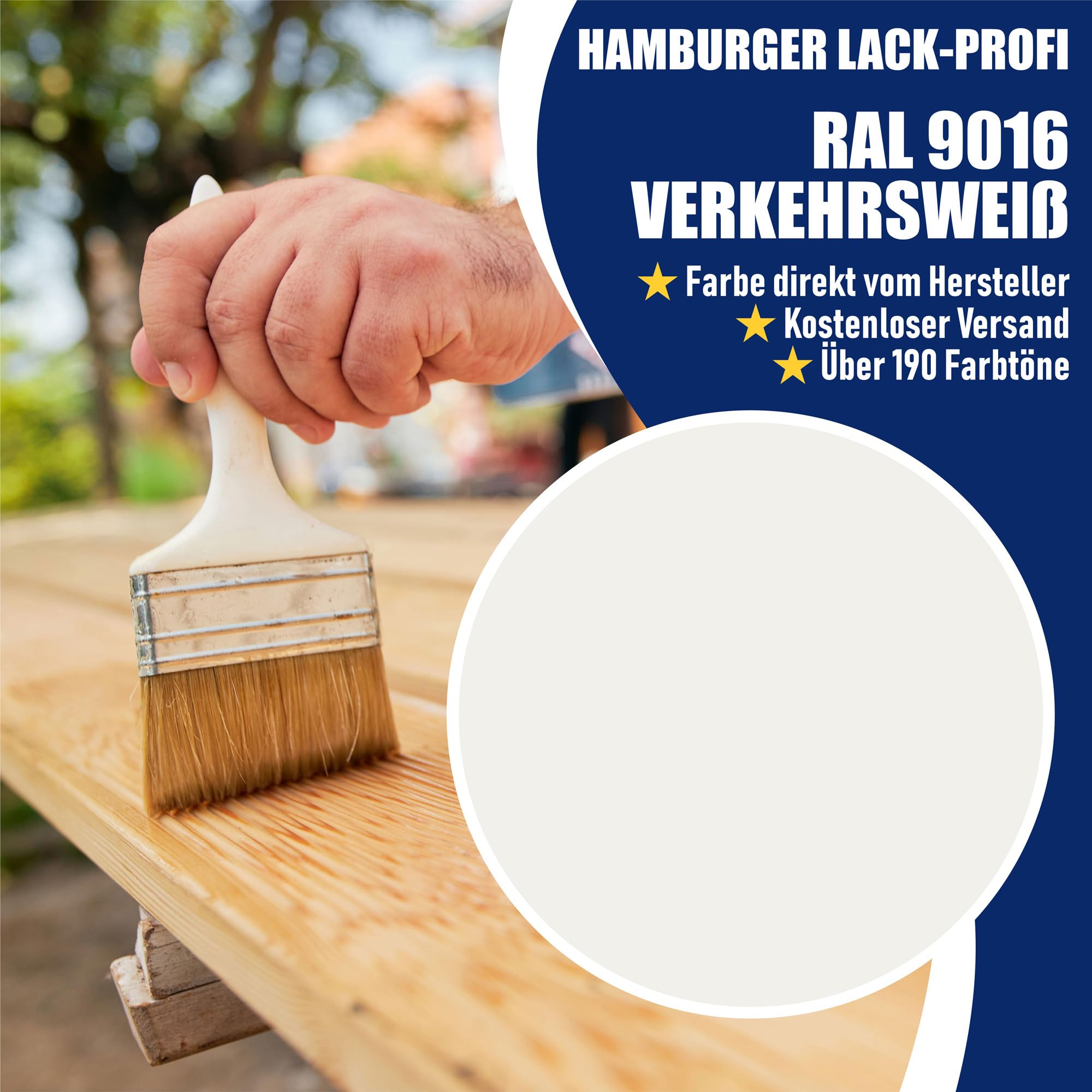 1 l - 2 w 1 Alkyd kolorowy lakier jedwabisty mat do zastosowania na zewnątrz w RAL - odporny na warunki atmosferyczne lakier i grunt do drewna i metalu - Hamburger Lack-Profi (RAL 9016 biały