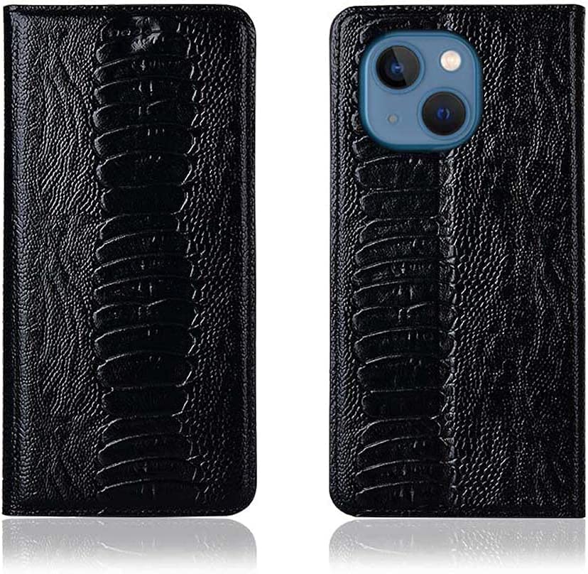 Étui iPhone 13 SCHIK rabat magnétique cuir noir avec porte-carte et stent