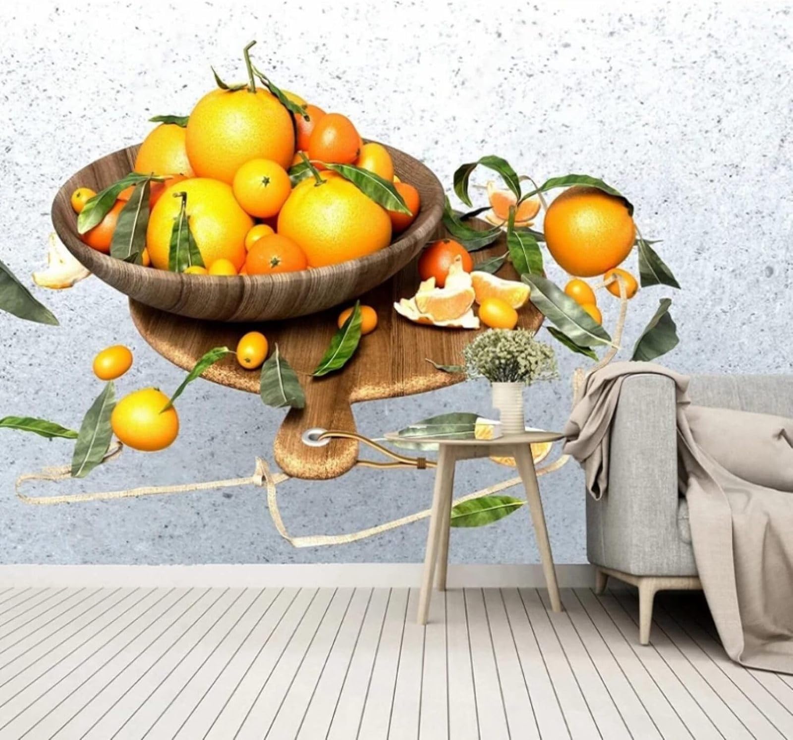 XLMING Simple Three Dimensional Fresh Fruit Orange 3D Wallpaper Luxury Silk Study Dining Feature Sofa Grey Bedroom Living Room Tv Decorative Wall-150cm×105cm