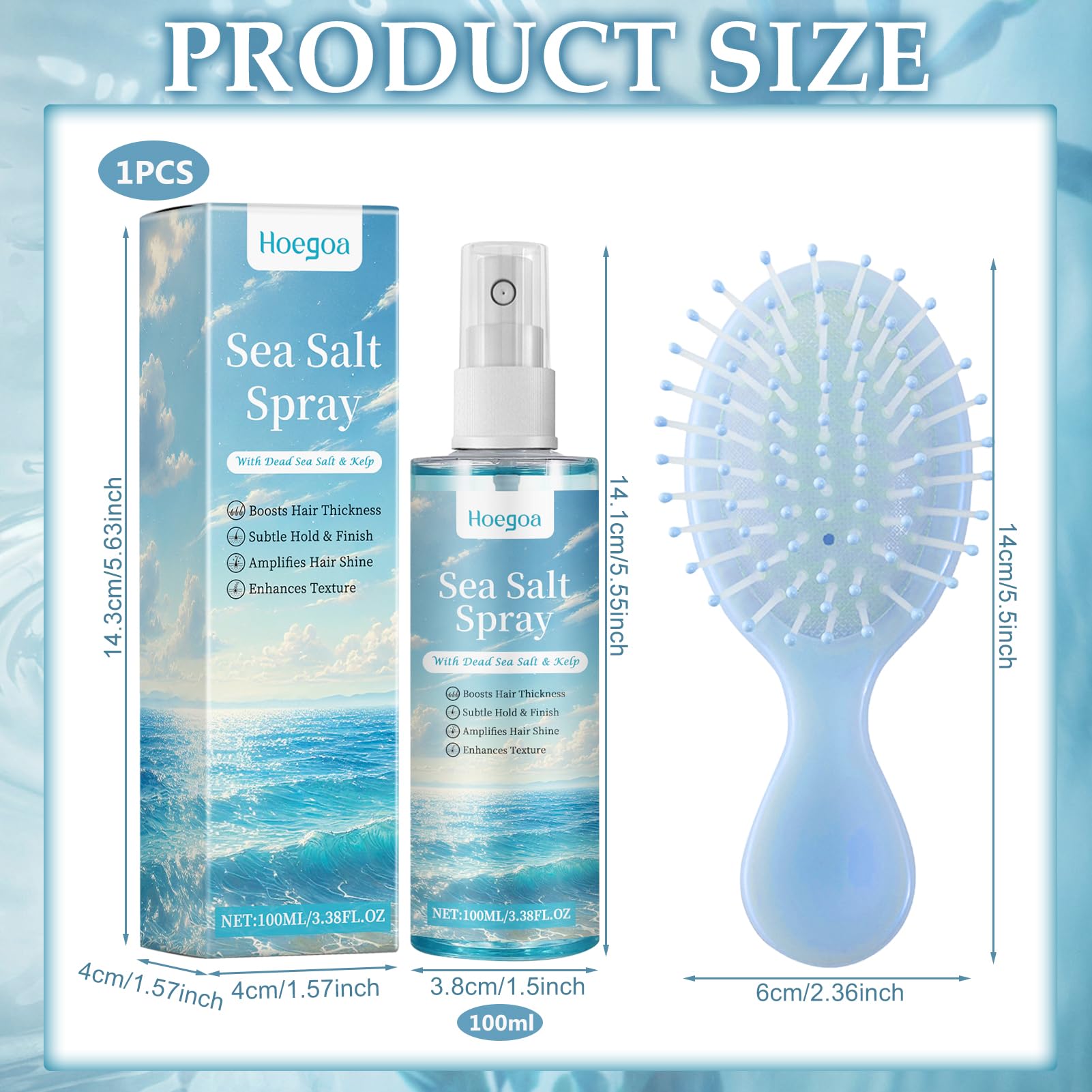 Salt Water Spray, Sea Salt Spray – Acqua di Mare per Capelli - Prodotto per il Pre-Styling, per Capelli più Folti & Texture Stabile(100 ml + 1 Pettine)