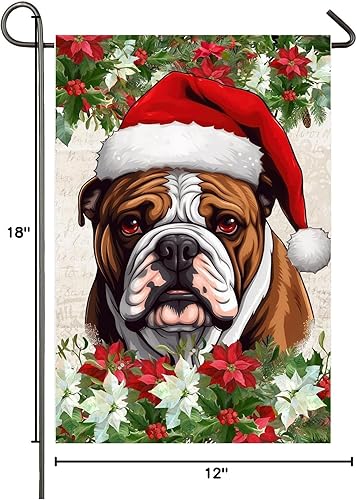 Miniatura 10 de Bandera de jardín de perro de Navidad con sombrero de Papá Noel, bandera de 12 x 18 pulgadas, doble cara para exteriores, Navidad, decoración de