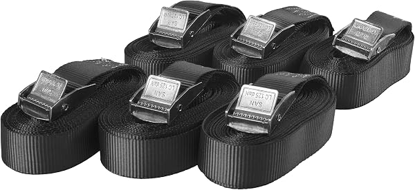 Lot de 6 Sangles d'arrimage avec Boucle, Ceinture à Blocage par Serrage, Sangles de Fixation Charge Max. 250 kg, Selon DIN en 12195-2, Longueur 3m Largeur 25mm, en Une pièce, Noire - 1