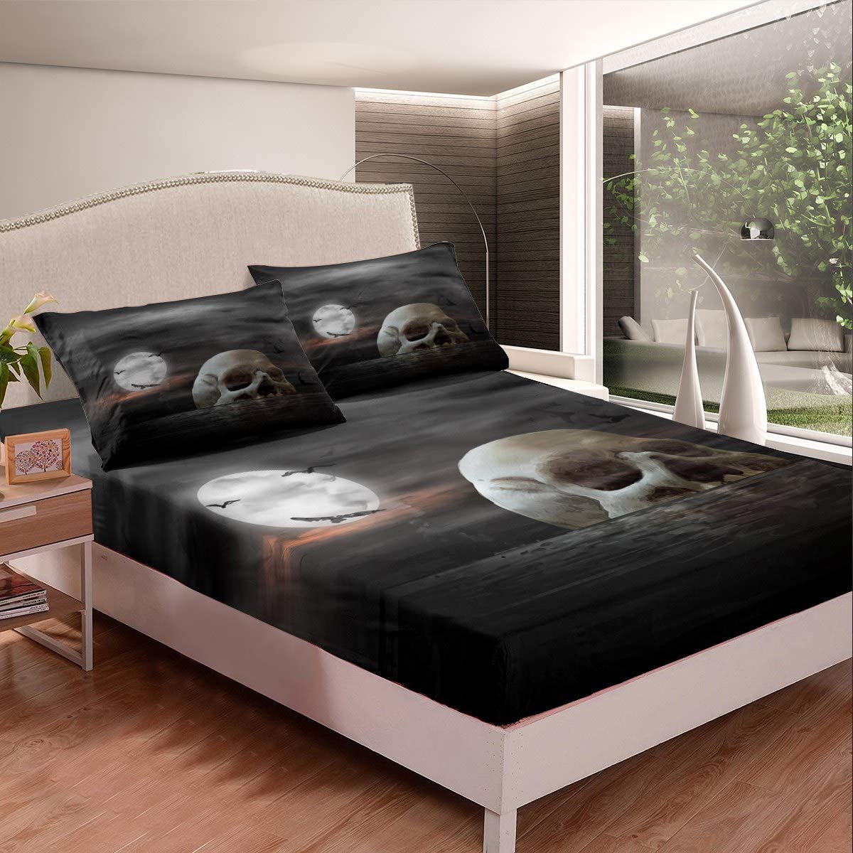 Set Biancheria Da Letto Teschio 4 Pezzi - Microfibra Morbida, Lenzuolo Con Angoli Elasticizzati, Per Letto Matrimoniale Queen Size