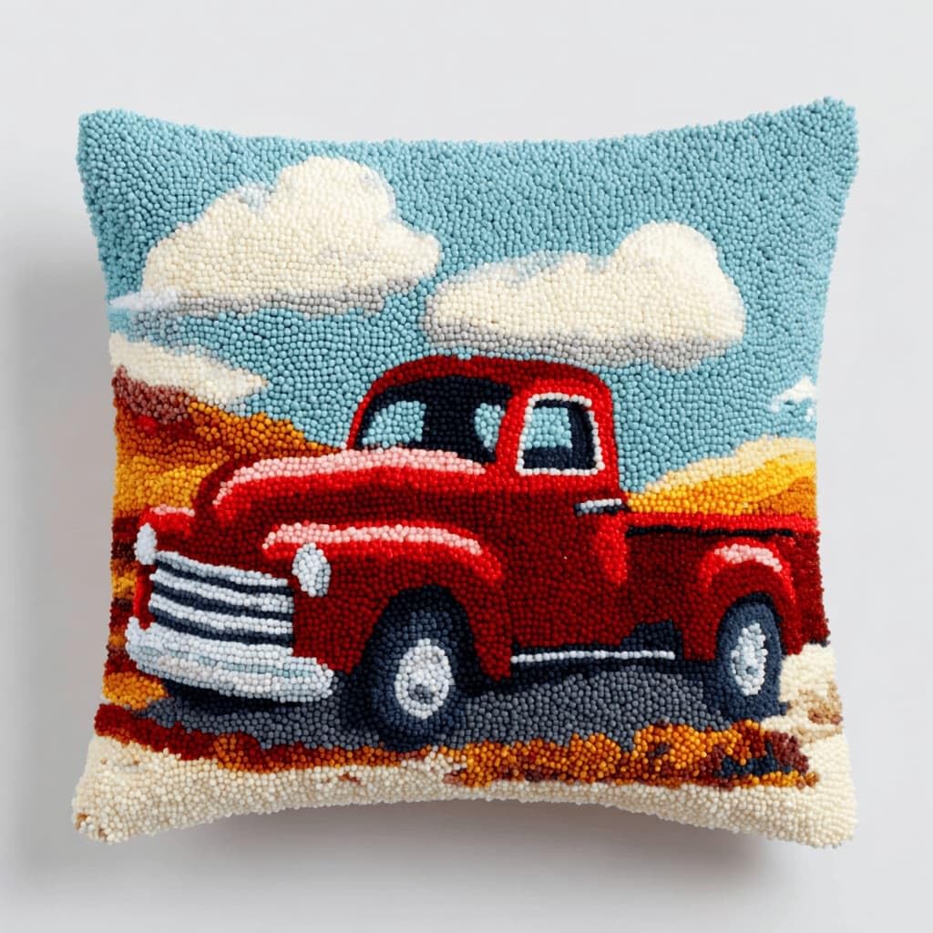 AxiangziK Latch Hook Cushion Kits,Truck DIY Needlework Pillow Cover Cushion Rug Making Kit,17X17Inch Handmade Embroidery Kits, Decorative Throw Pillow Cover for Sofa Cushions, Bedroom Decor