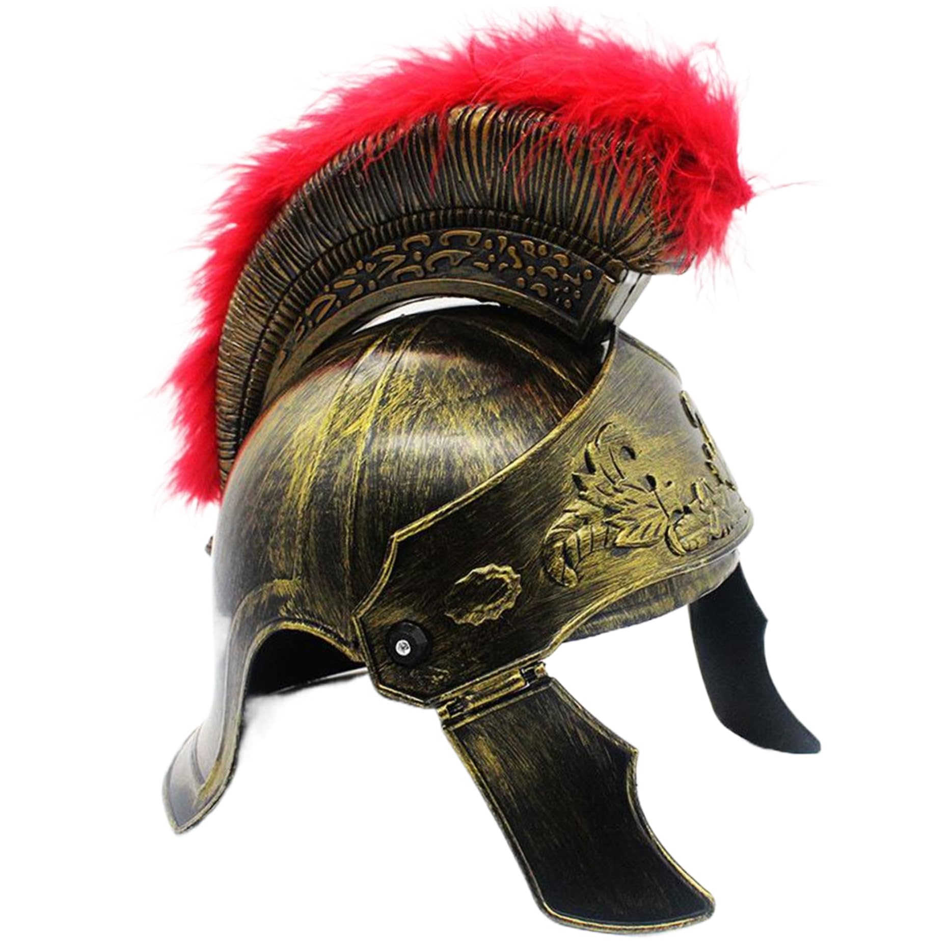 Roman Spartan Helmet Halloween Vintage Rusty Golden Medieval Knight Helmet with Red Fluff for Adults, Men Ancient Greek Helmet for Cosplay Gladiators, Soldier Masquerade Party Dress Up Supplies
