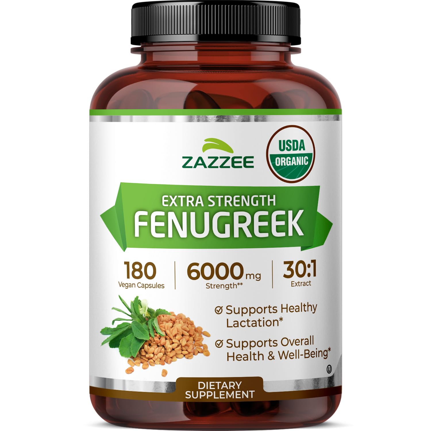 Zazzee USDA Organic Fenugreek 30:1 Extract, 180 Capsules, 6 Month Supply