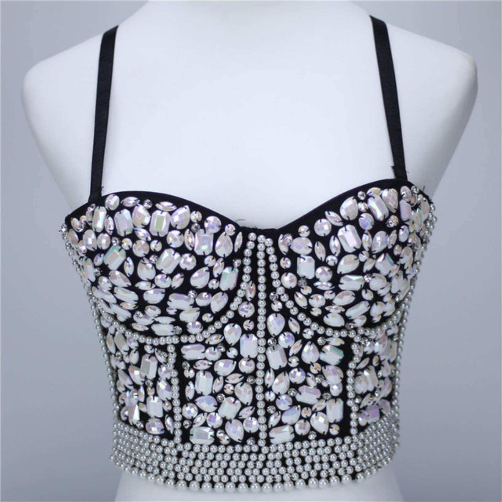 Sexy Push Up Bra Donne Reggiseni Diamante Paillettes Intimo Bralette Donne Vestiti Estate y2k Short Top Donna Corsetto-8-nero Bianco, l