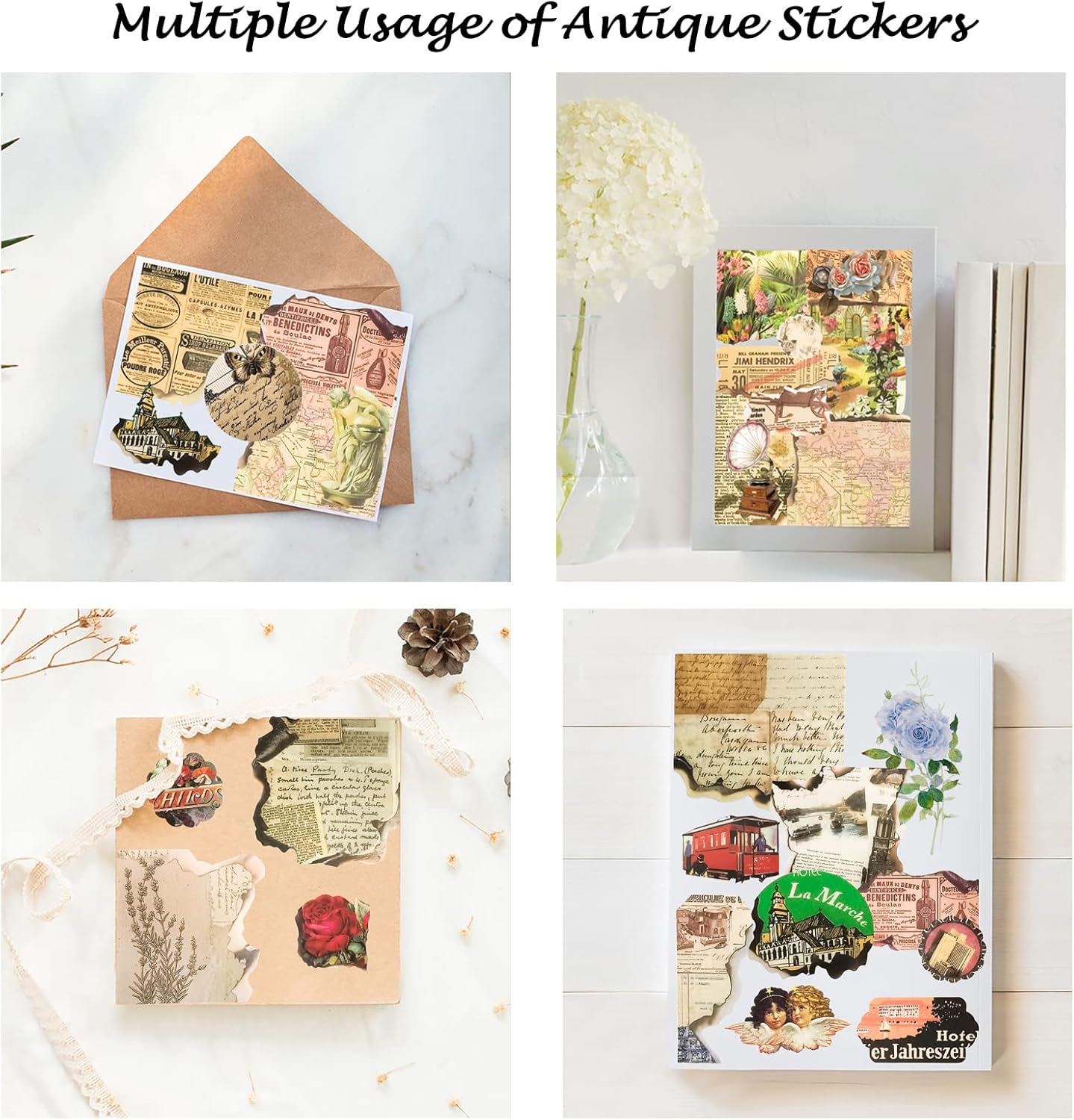 Limmoz 200PCS Vintage Scrapbooking Stickers Kit, Decorative Floral Plant Magazine Letter Modern Travel Washi Stickers, Antique Embellishment Supplies For Junk Journal Envelope Bookmark Diary Gift Wrap