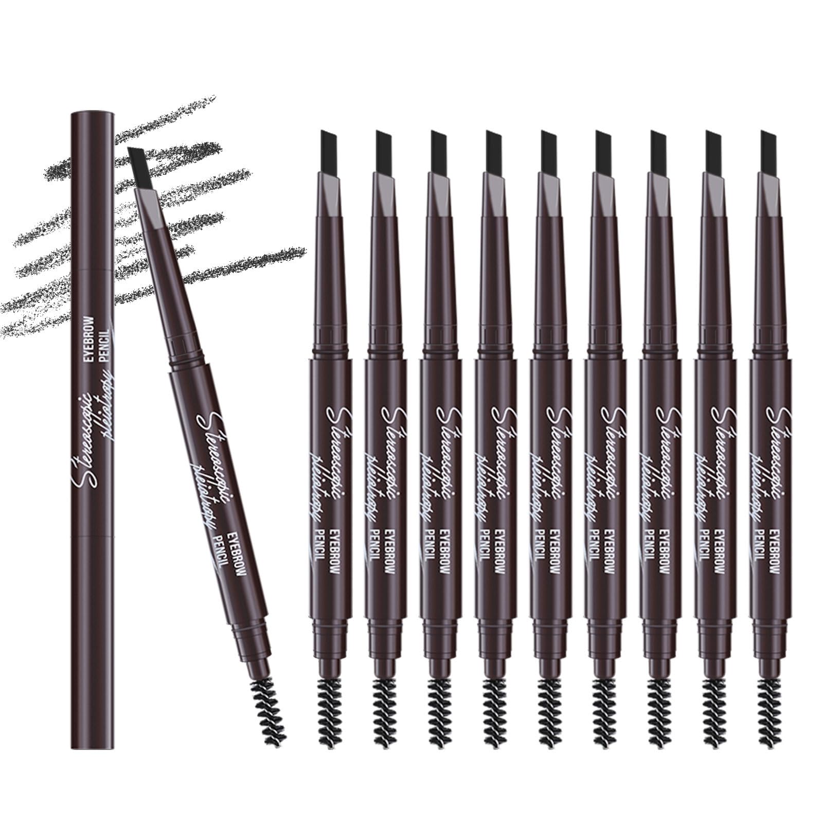 Berinist 12pcs Black Waterproof Eye Brow Pencils for Women, Retractable Dual-End Eyebrow Pencil with Brush, Triangular Tip Design, Easier to Define
