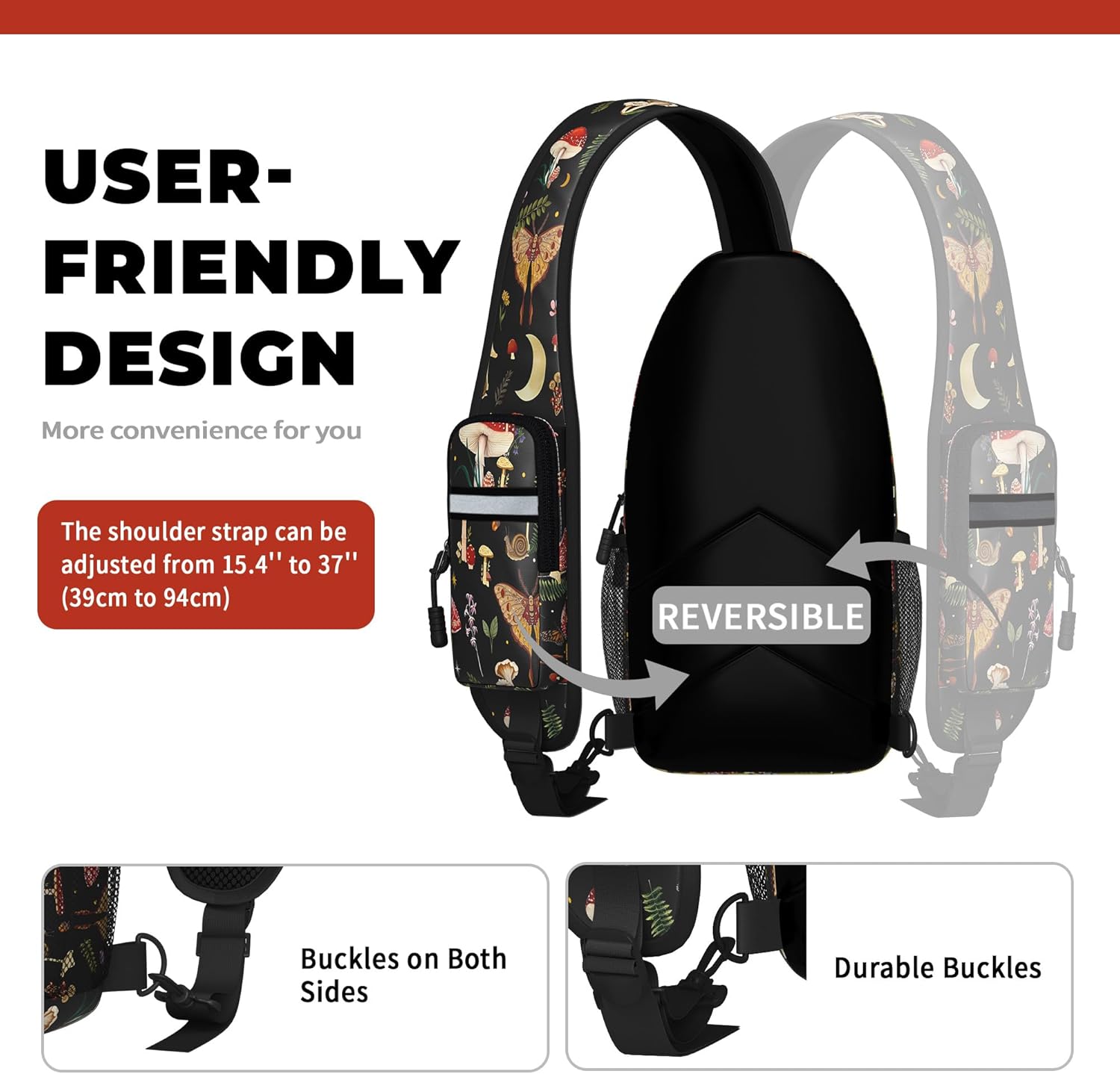 Mushroom Sling Bag For Women Men Small Crossbody Bags Mini Water Resistant Casual Chest Bag Backpack Shoulder Daypack For Travel Hiking - Image 2