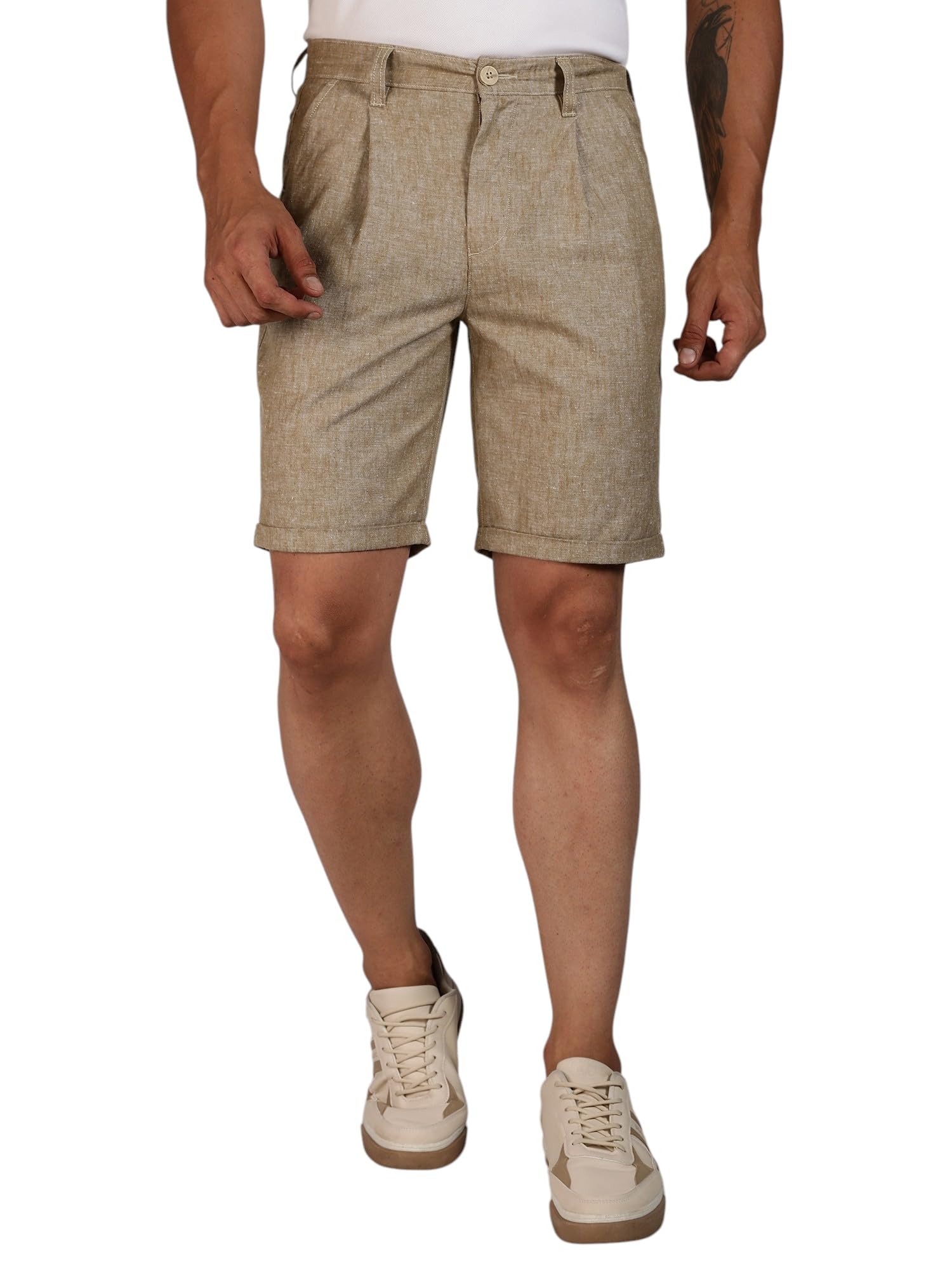 thomas scott Men's | Mid-Rise | Regular Fit | Solid | Woven | Linen | Chino | Shorts-picture-46