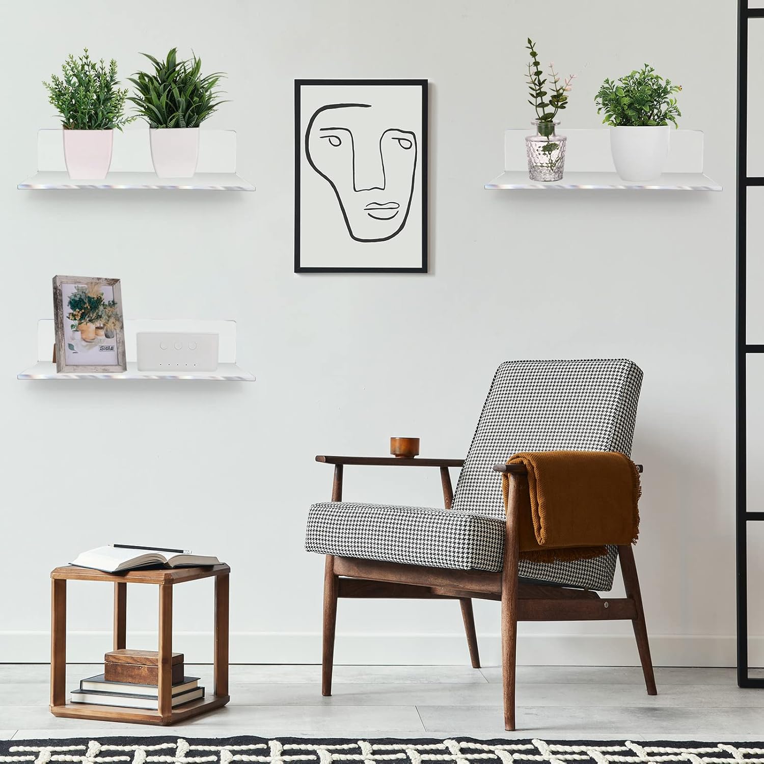 Qunclay 16 Pcs Acrylic Floating Shelves 13.8" Floating Wall Racks, Wall Mounted Display Organizer Book Shelf Nursery Living Room, Bathroom, Bedroom, Kitchen, Office, Clear