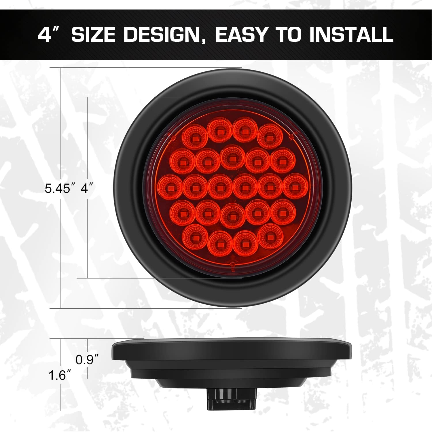 LINKITOM 4-Inch Round Trailer Lights - 24-LED Super Bright Brake/Tail Lights, IP67 Waterproof, DOT Certified for Trailers, Trucks, RVs (2-Pack)