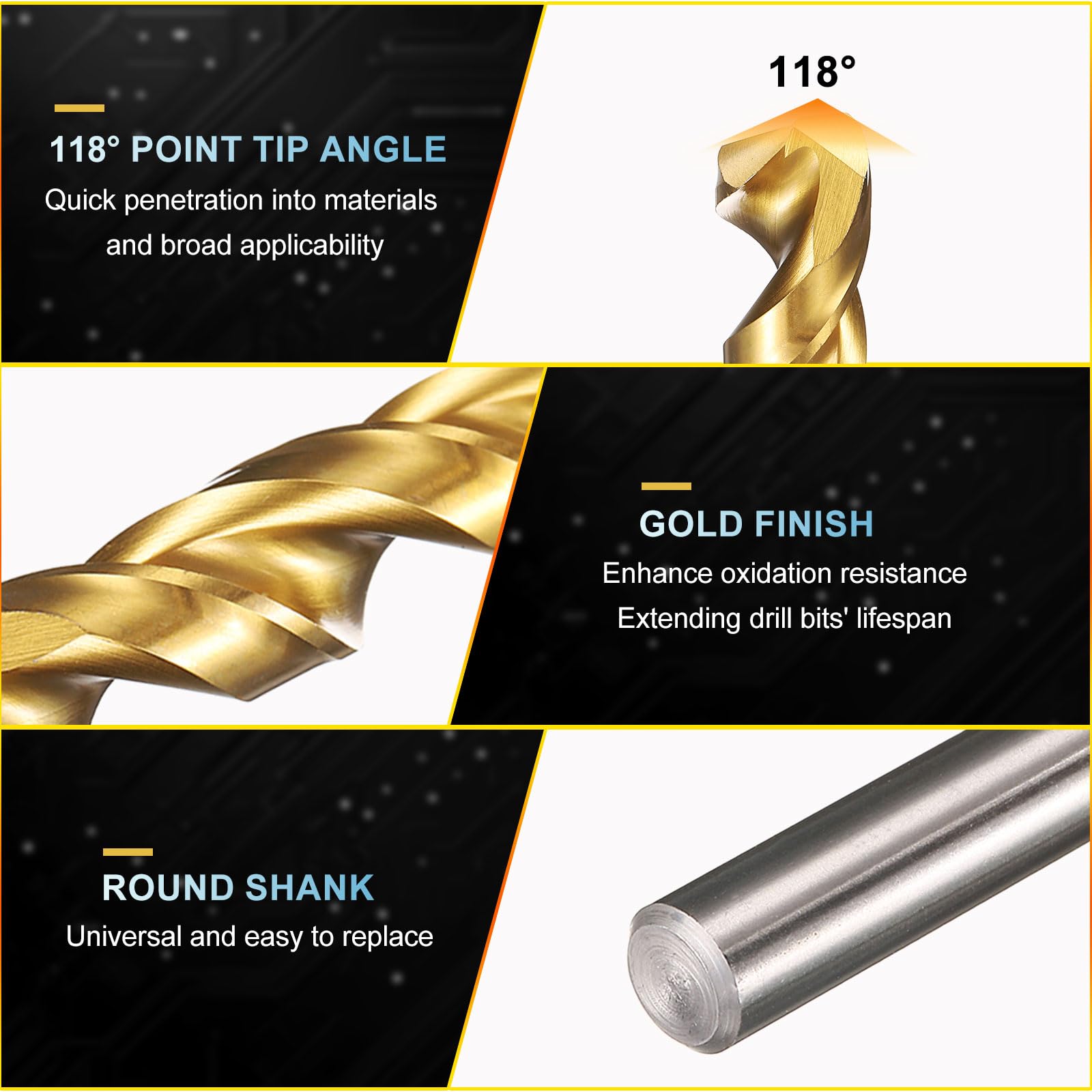 PATIKIL 2mm Drill Bit, Jobber Straight Shank 4341 High-Speed Steel 118° Gold Finish for Medium-hard Metal Steel Acrylic - 10 Pack - Image 4