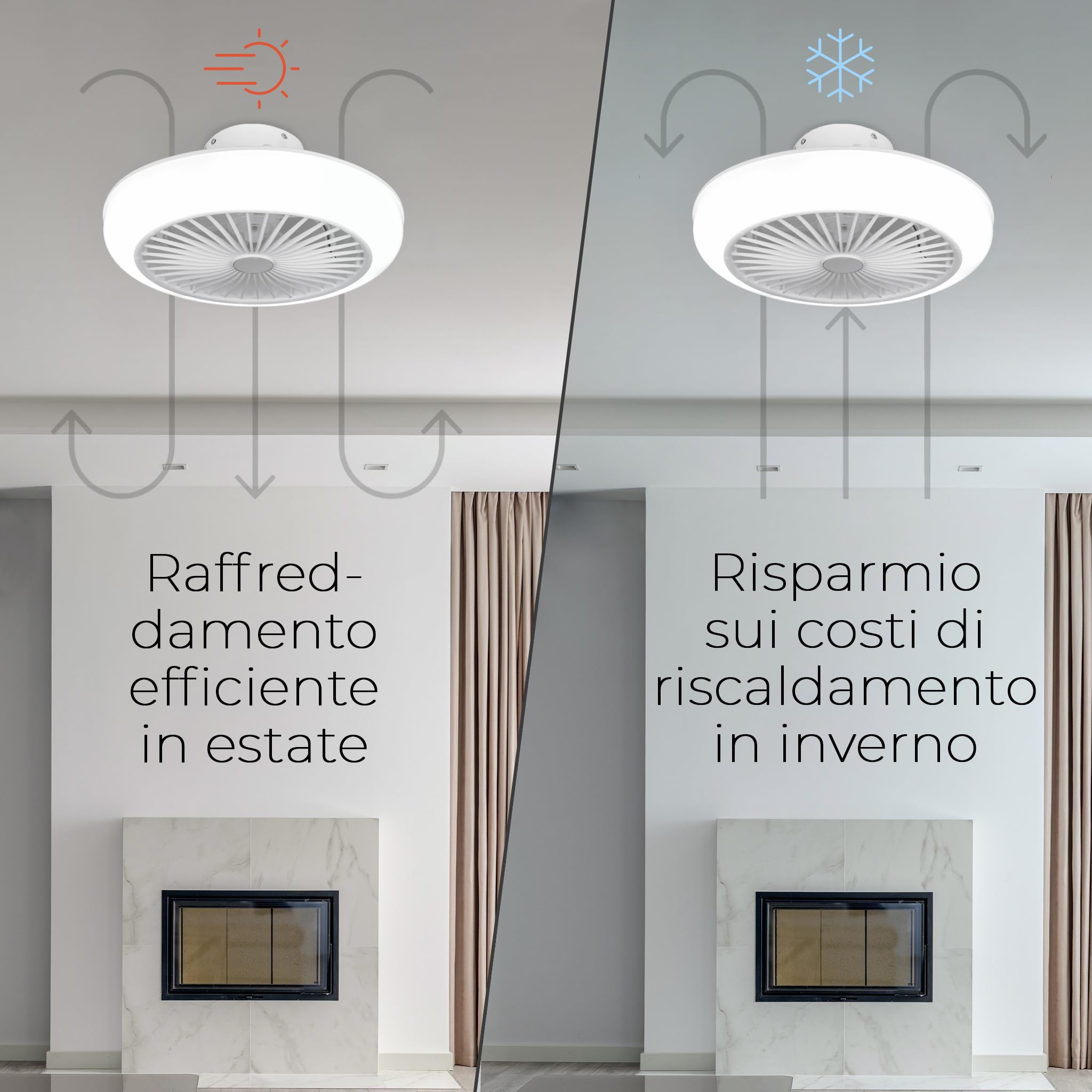 Noaton® Polaris bianco 11045W Ventilatore da soffitto, timer, paralume, telecomando, dimmerabile LED max 41 W, 3 temperature di colore, flusso d'aria fino a 60 m3/min, per camera da letto, diametro