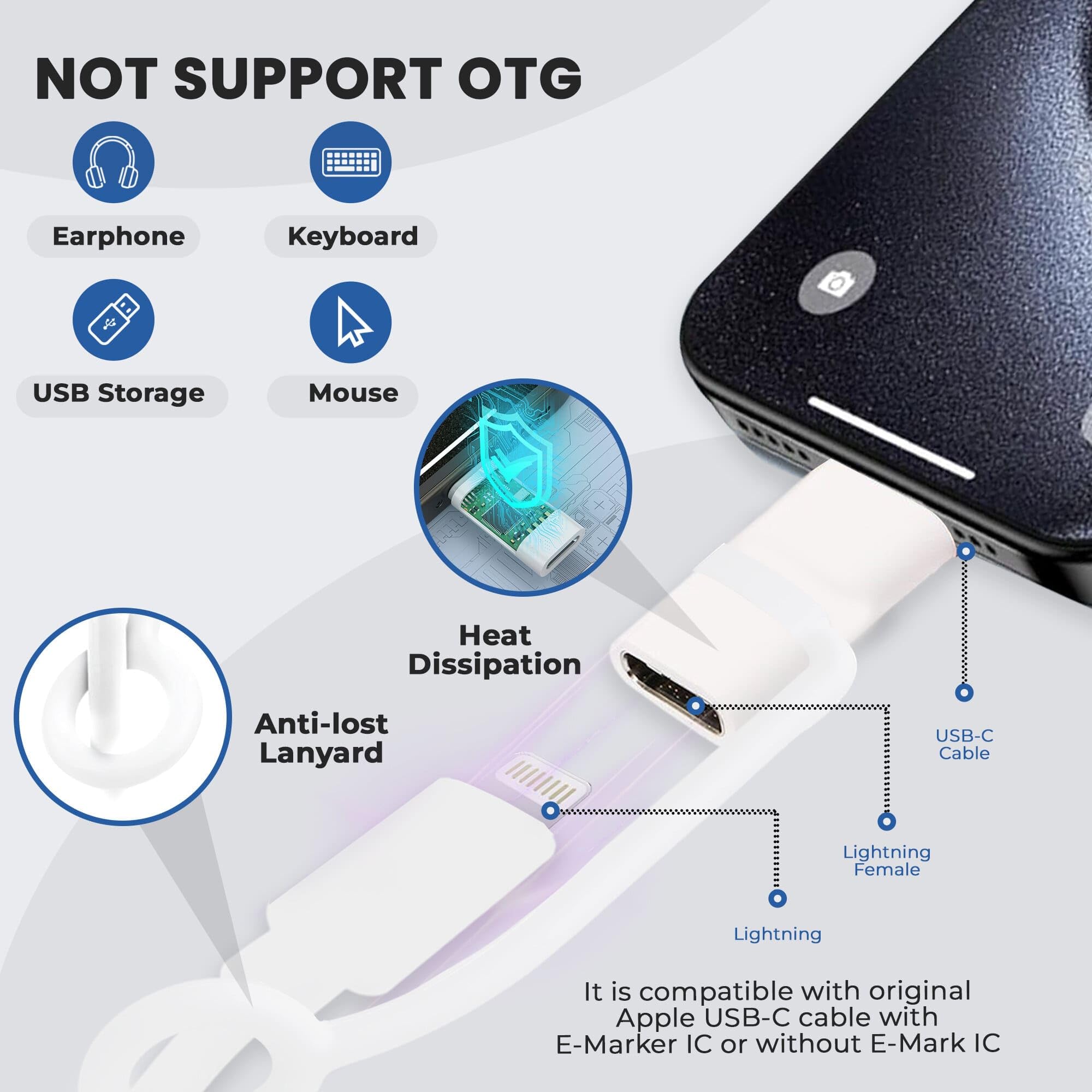 4-pak przejściówek Lightning na USB C, szybkie ładowanie 27 W, kompatybilne z iPhone 16/15 Pro Max, iPad, AirPods, Samsung S24/S23, ładowanie Pixel i tylko transmisja danych (bez audio/OTG)