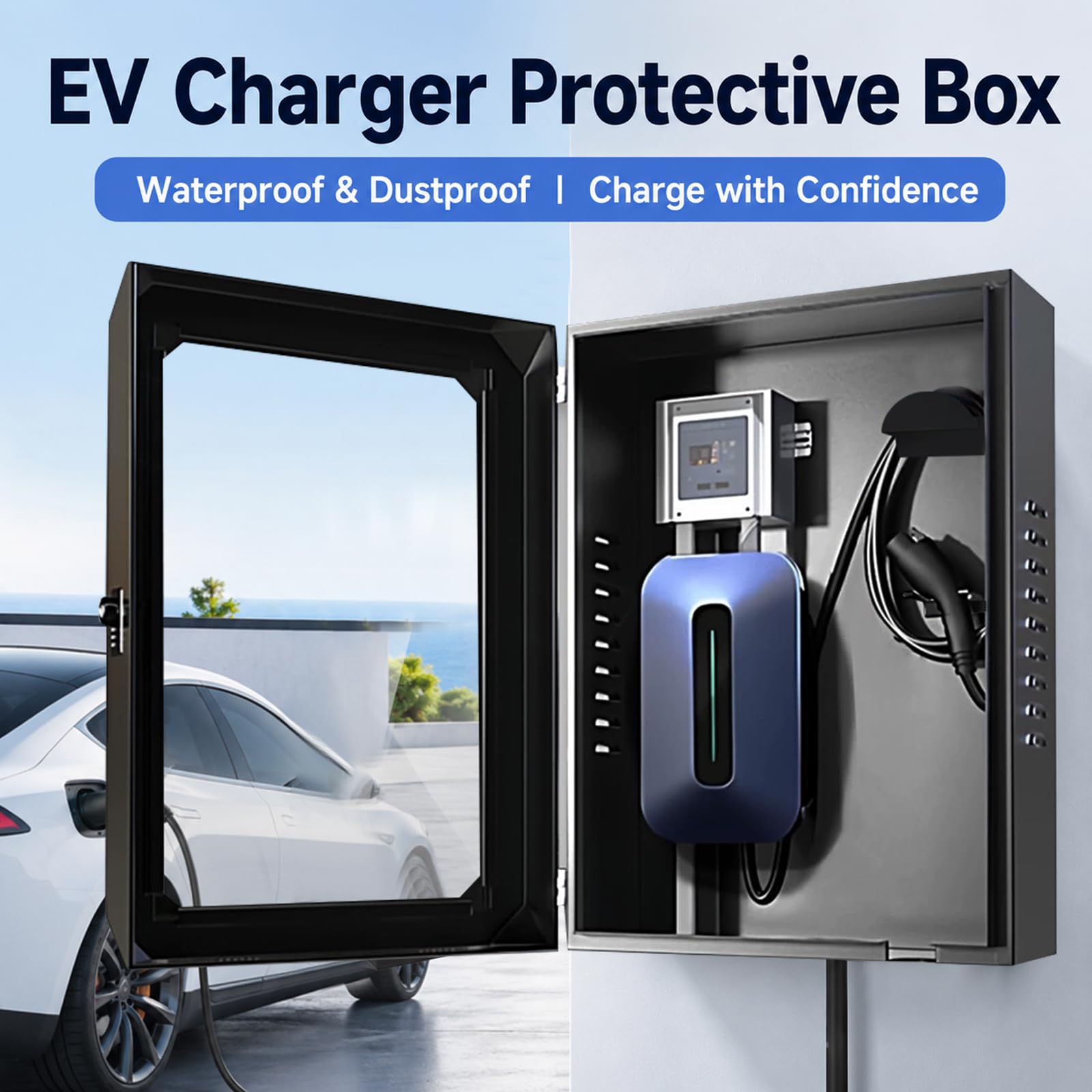 Caja de protección para Wallbox con ventana de vidrio transparente, carcasa para cargadores de vehículos eléctricos con cerradura de seguridad digital, cubierta universal resistente a la