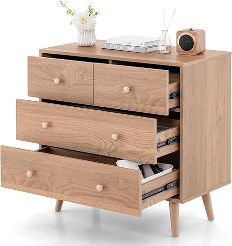 Miniatura 9 de Giantex Armario de almacenamiento con 4 cajones de almacenamiento, dispositivo antivuelco, asas prácticas, mesa auxiliar, muebles modernos para el