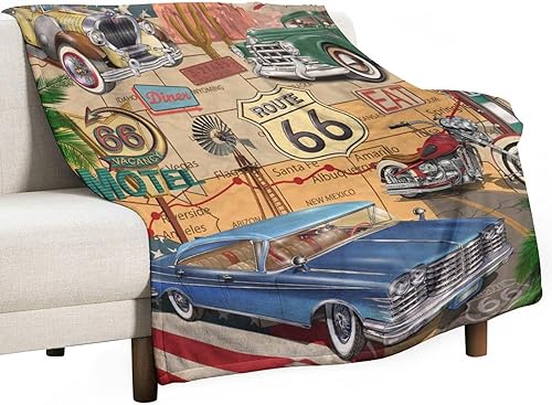 Miniatura 83 de Manta clásica retro para automóvil, diseño clásico de automóvil clásico americano, diseño de motocicleta, manta de franela súper suave para cama y