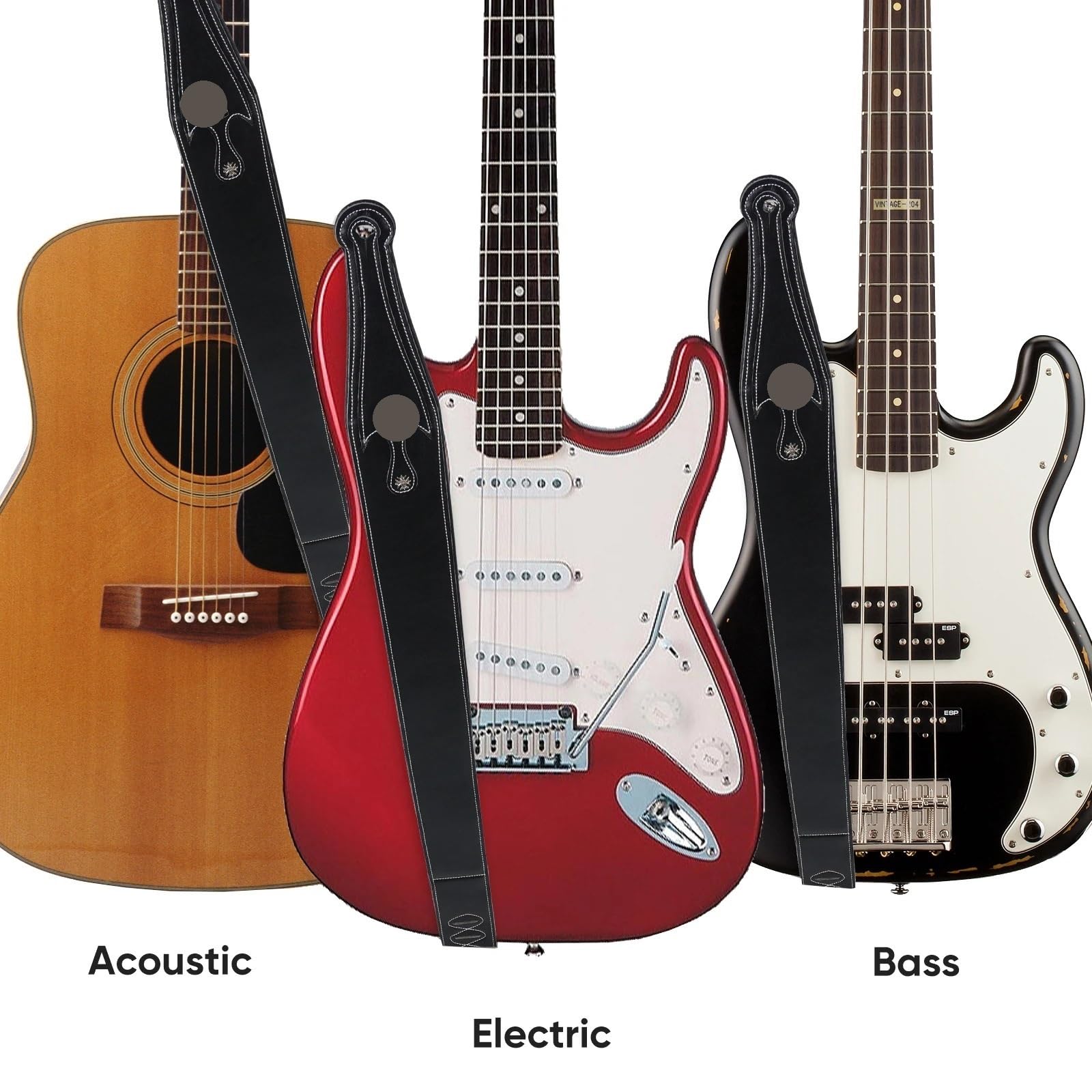 Correa de guitarra cuero ajustable, correa hombro acolchada grano superior for guitarras acústicas y eléctricas, piezas bajo Para Tocar La Guitarra