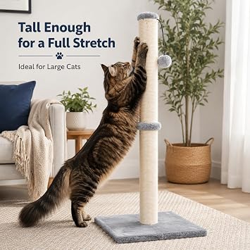 Dimaka 86 cm Tall Ultimate Cat Scratching Post, Claw Scratcher with Sisal Rope and Covered with Soft Smooth Plush, Vertical Scratch [Full Stretch], Modern Stable Design for Cats(Grey V2)…